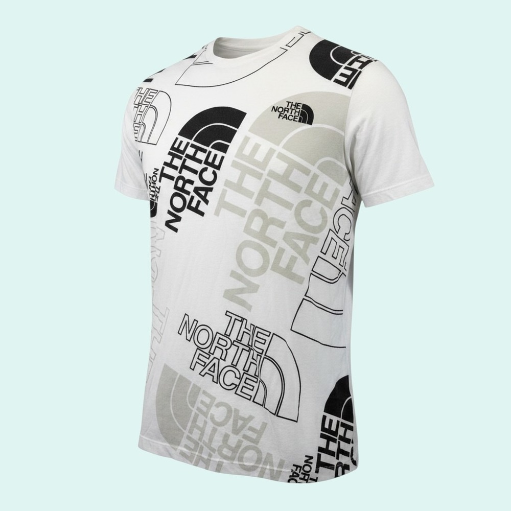 The North Face Men's All Over Print Logo T-Shirt White Black Gray Short Sleeve